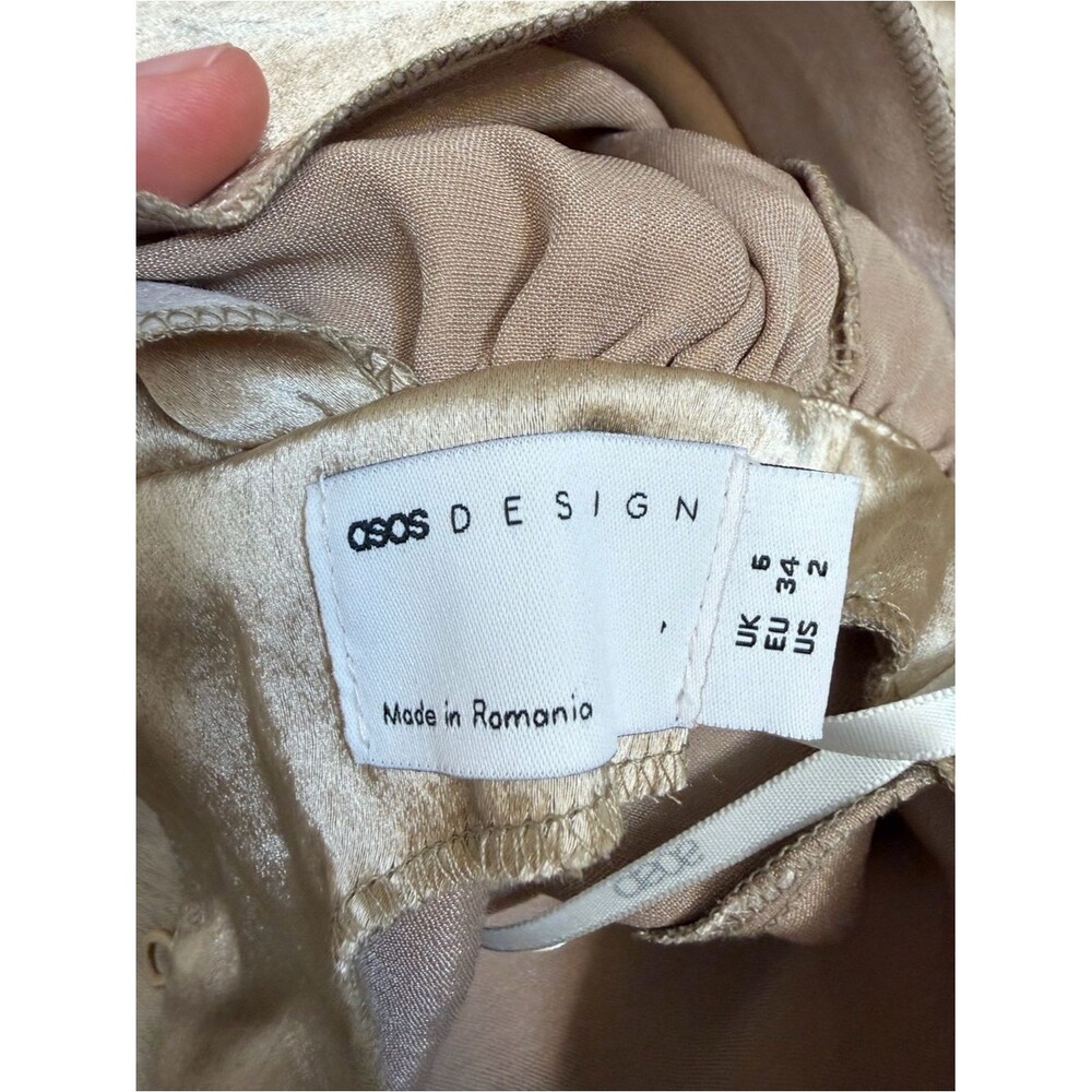 ASOS Shimmery Champagne Satin Mini Dress Sz 2 - Picture 5 of 6